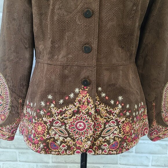 Vintage Coldwater Creek Embroidered Fitted Blazer Jacket Brown Romantic Boho 10 - Picture 4 of 9